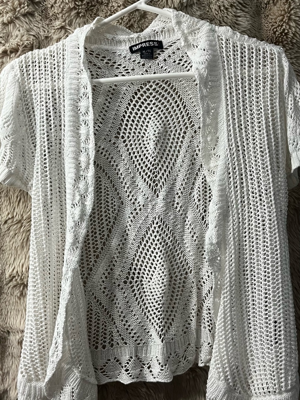 imPRESS White Open-Knit Short-Sleeve Cardigan